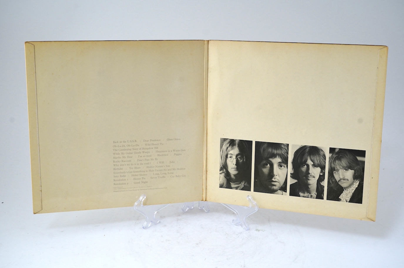 The Beatles; The Beatles (The White Album) double LP record album, No.0026851, on Apple PMC 7067, XEX 709-1, top loading cover with black inner sleeves. Condition - fair, some wear to sleeves and visible scratches to the